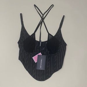 Black Woven Pinstripe Mesh Bust Overlay Corset